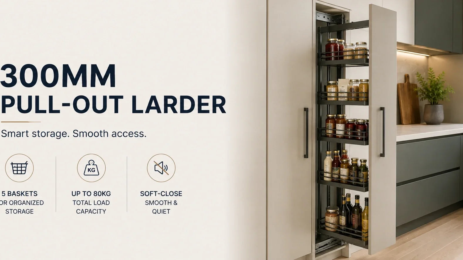 300mm Pull-Out Larder: Mechanism & Basket Guide | Aspin Collins