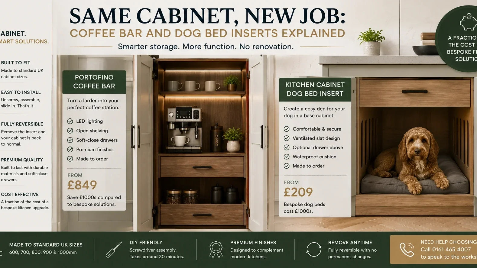 Kitchen Cabinet Inserts UK: Coffee Bar and Dog Bed | Aspin Collins