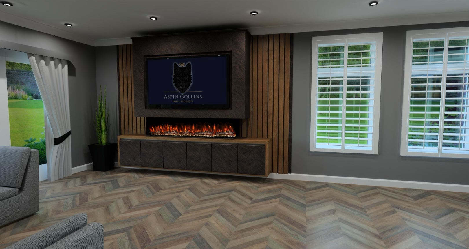 Media Wall With Fire - Executive Elements Series | Aspin Collins