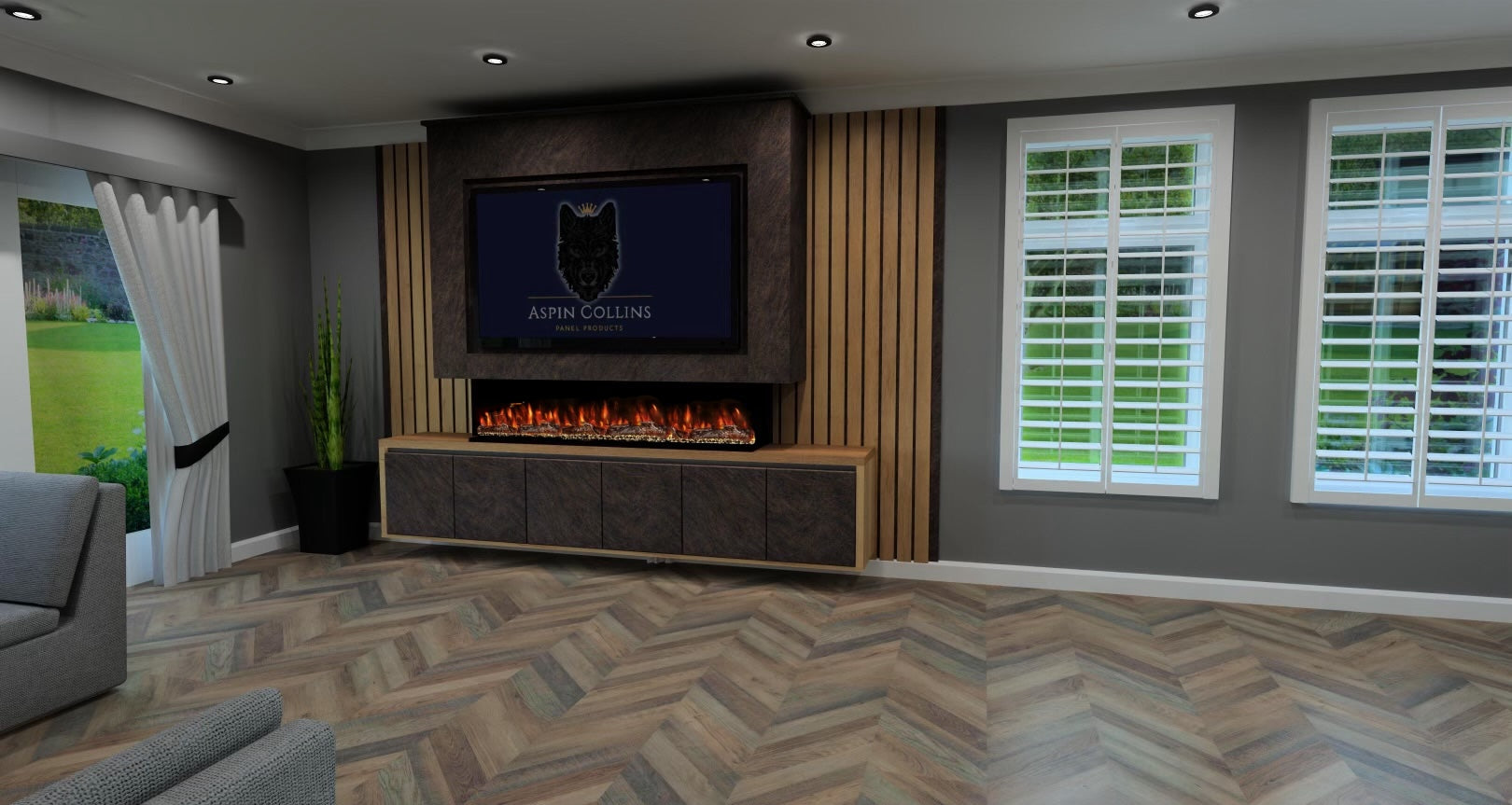 Media Wall With Fire - Executive Elements Series | Aspin Collins