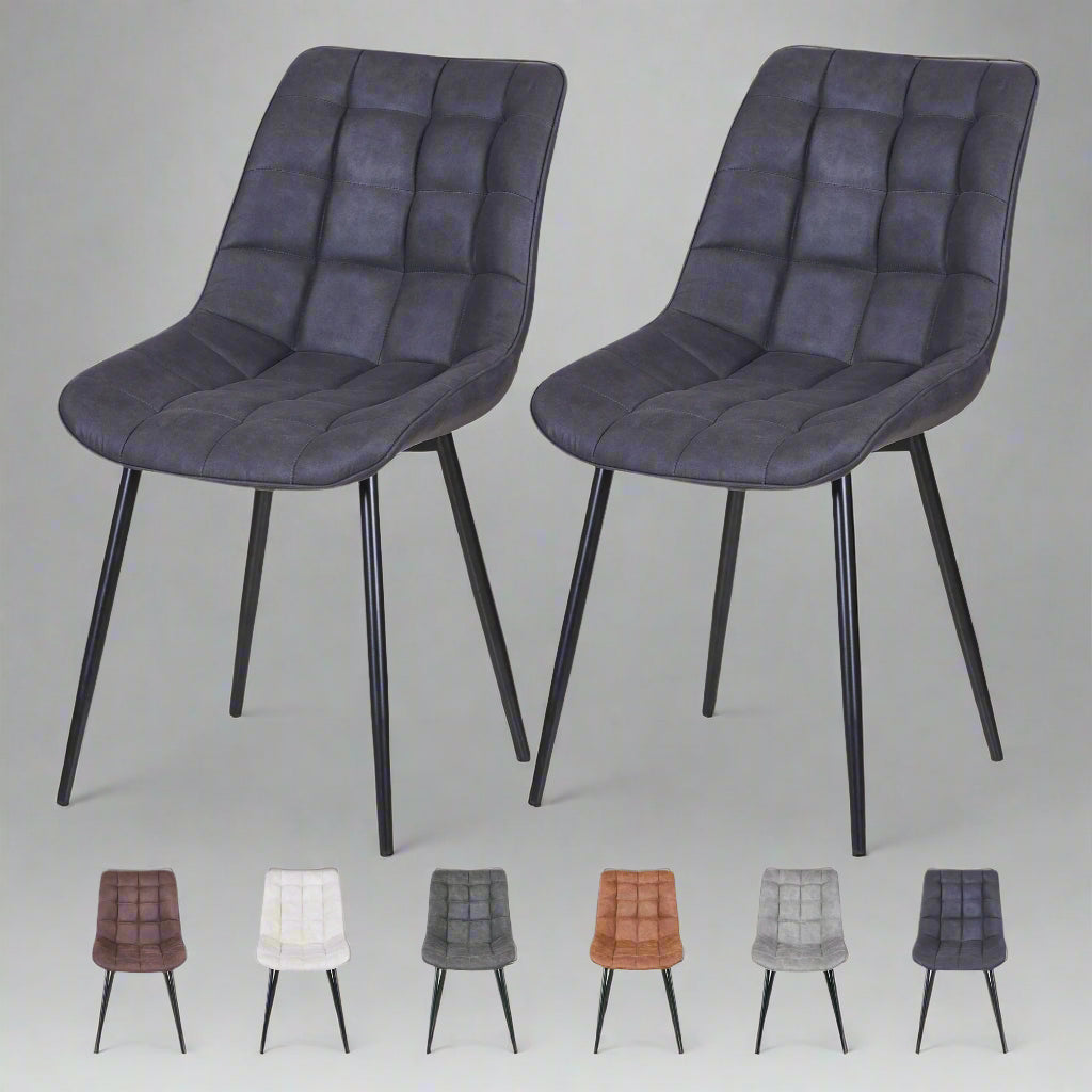 Set of 2 Modern Faux Suede Leather Dining Chairs | Ergonomic Design with Metal Legs | Aspin Collins