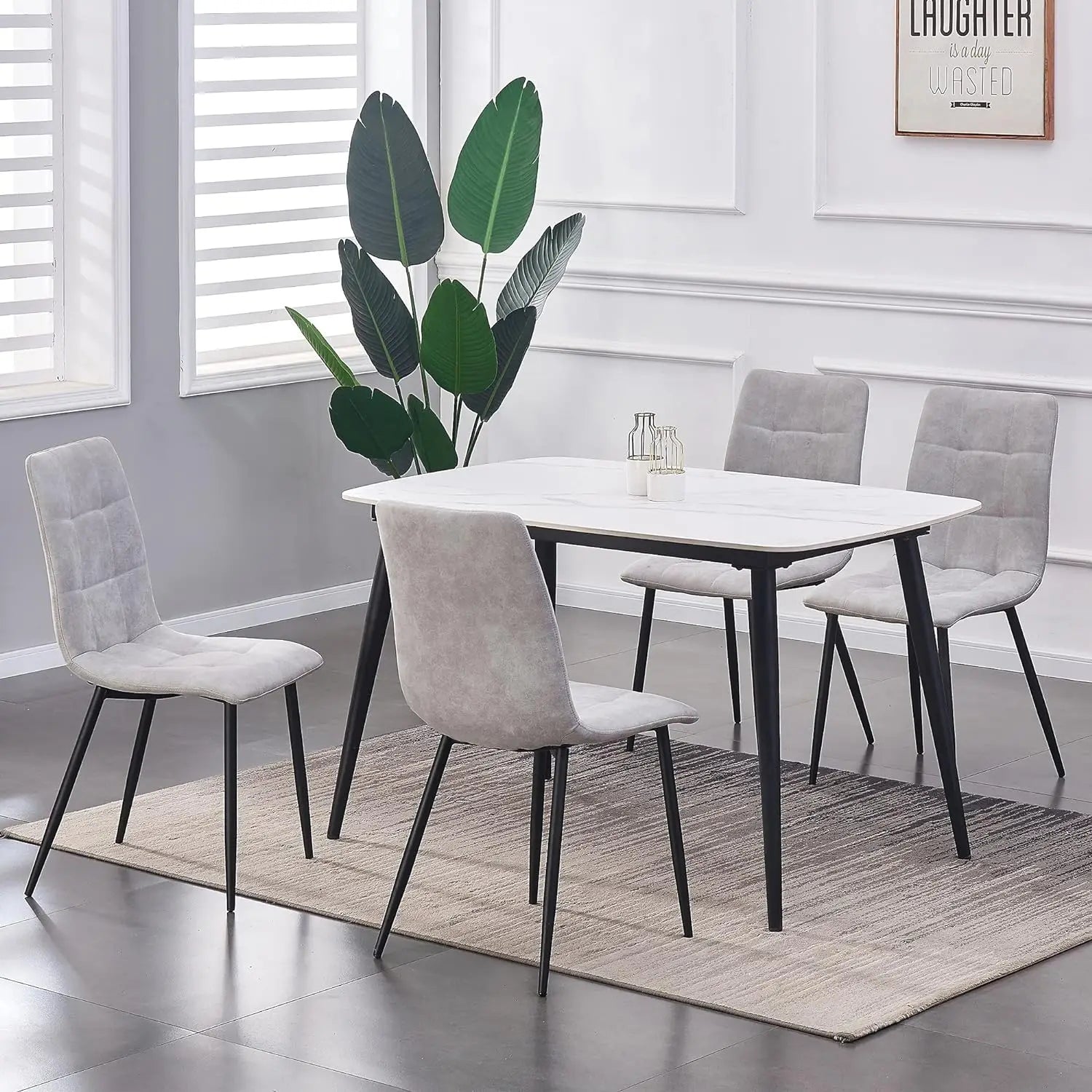 Set of 4 Faux Suede Dining Chairs – Black, Anthracite, Light Grey, | Aspin Collins