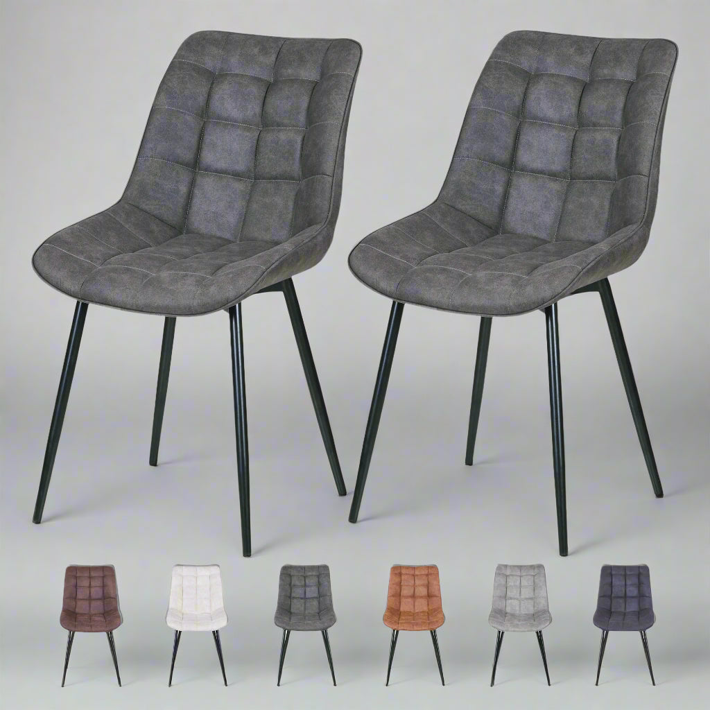 Set of 2 Modern Faux Suede Leather Dining Chairs | Ergonomic Design with Metal Legs | Aspin Collins