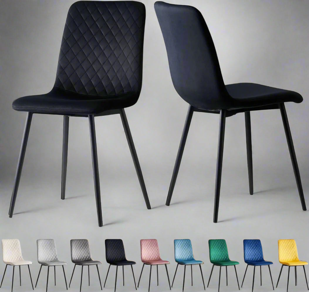 Set of 2 Velvet Dining Chairs – Lexi Style with Black Metal Legs | Aspin Collins