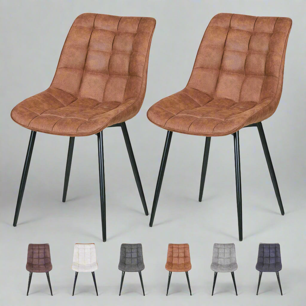 Set of 2 Modern Faux Suede Leather Dining Chairs | Ergonomic Design with Metal Legs | Aspin Collins