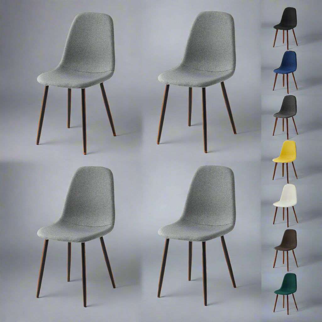 Set of 4 Modern Linen Fabric Dining Chairs – Upholstered with Metal Legs | Aspin Collins