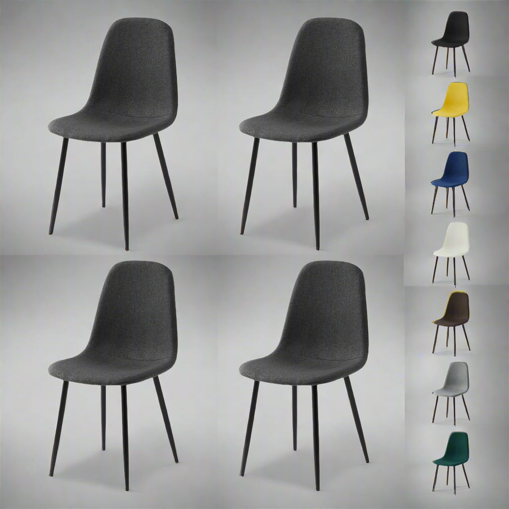Set of 4 Modern Linen Fabric Dining Chairs – Upholstered with Metal Legs | Aspin Collins