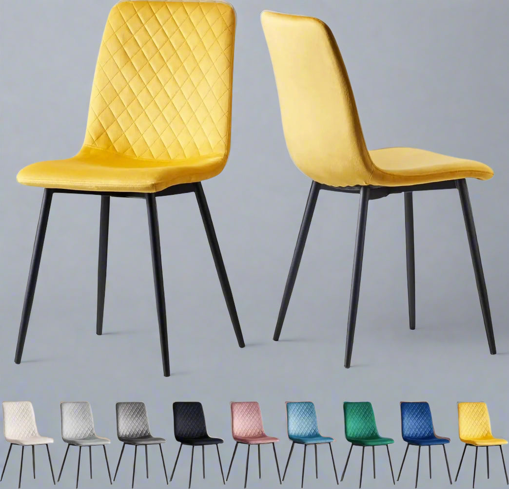 Set of 2 Velvet Dining Chairs – Lexi Style with Black Metal Legs | Aspin Collins