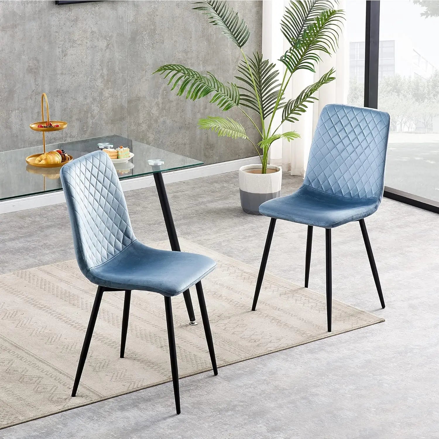 Set of 2 Velvet Dining Chairs – Lexi Style with Black Metal Legs | Aspin Collins