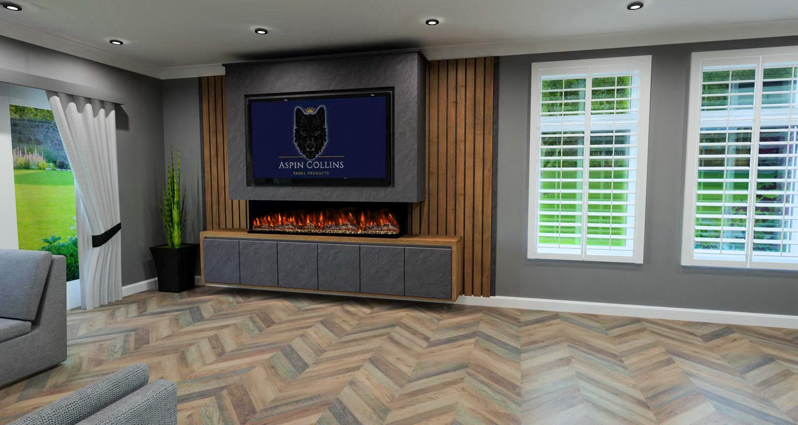 Media Wall With Fire - Executive Elements Series | Aspin Collins