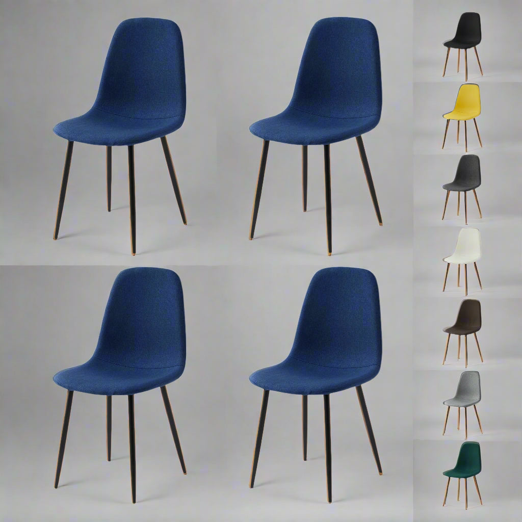 Set of 4 Modern Linen Fabric Dining Chairs – Upholstered with Metal Legs | Aspin Collins