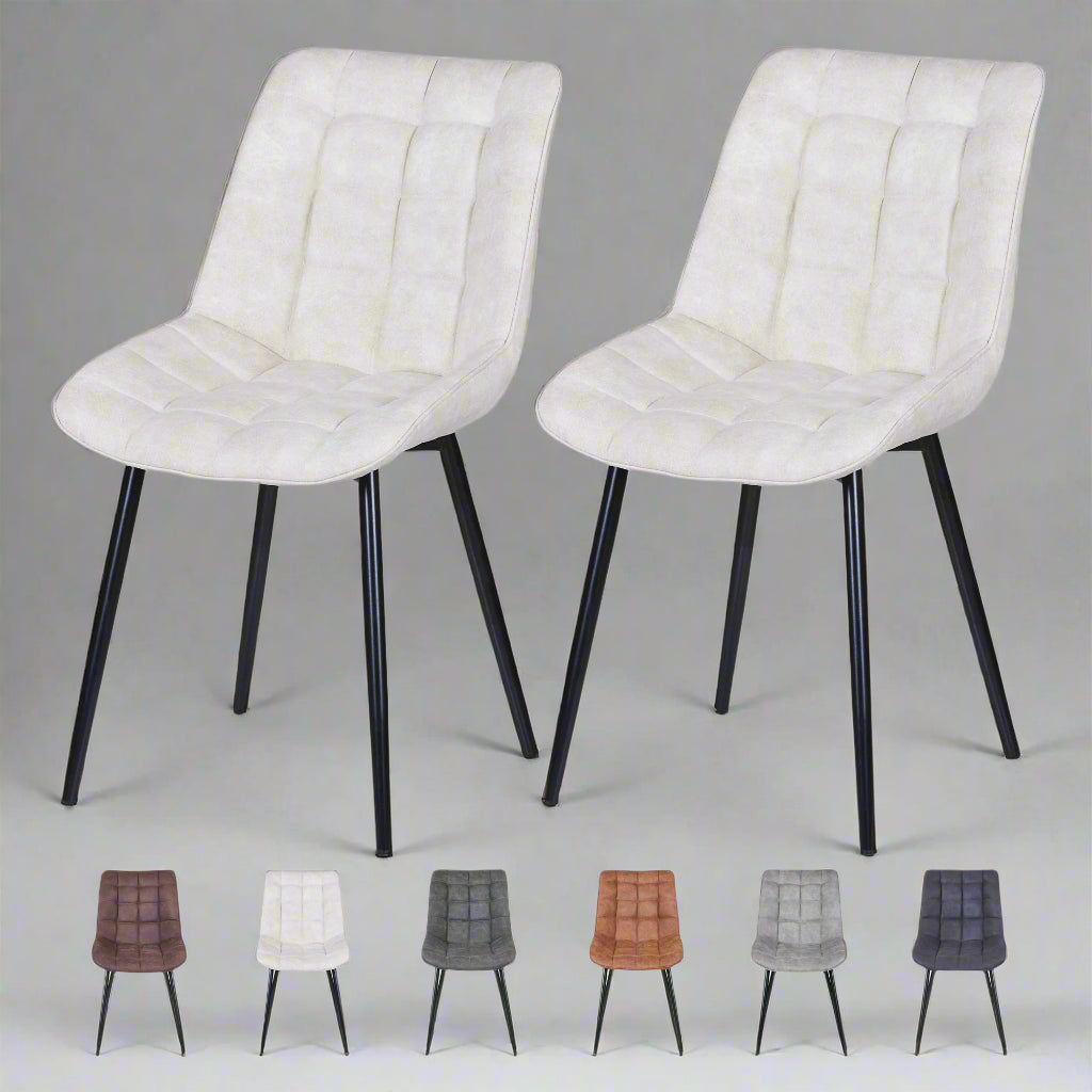 Set of 2 Modern Faux Suede Leather Dining Chairs | Ergonomic Design with Metal Legs | Aspin Collins