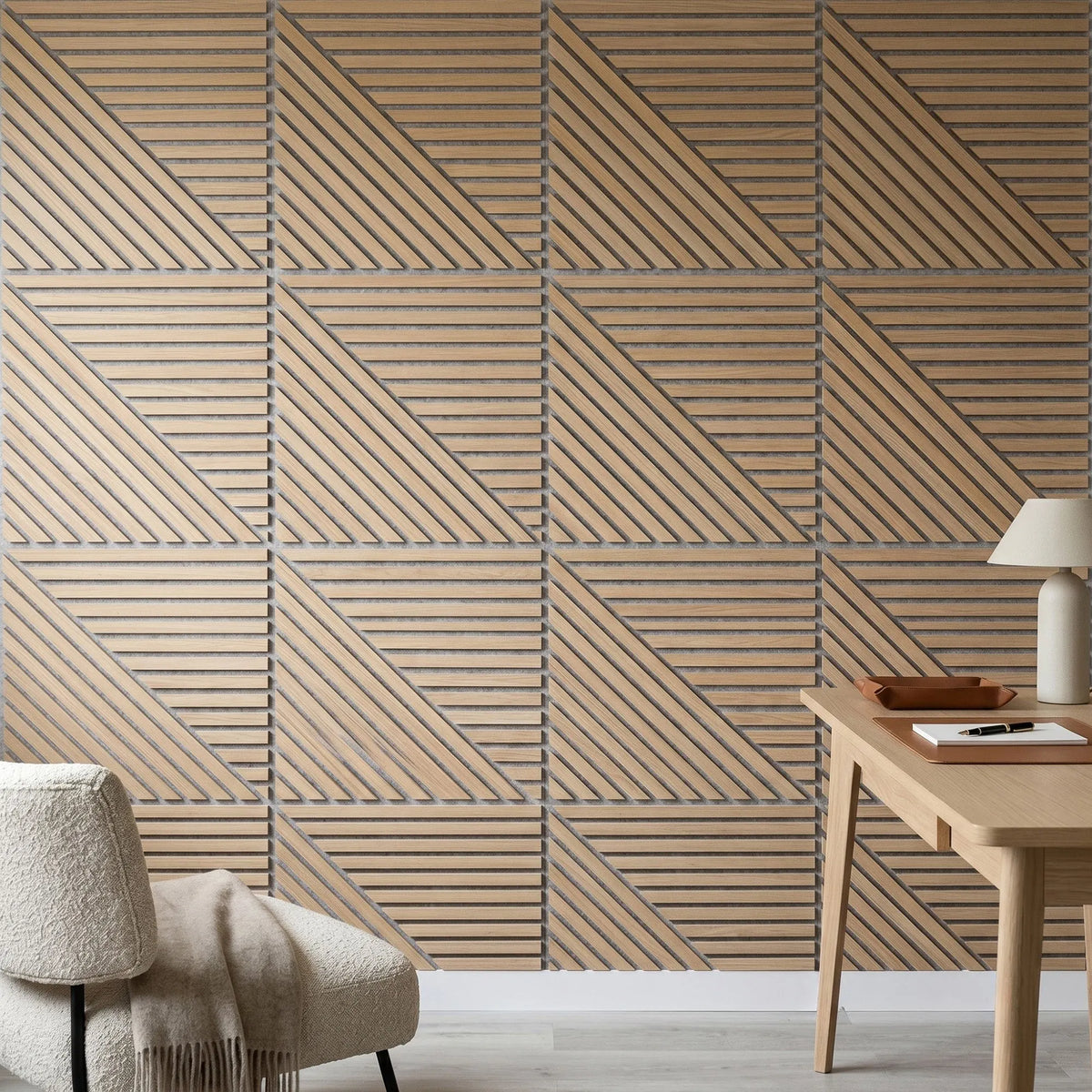 Kirra - Oak Mix Square Slat Wall Panels | Grey Felt Backing (Set of 6) | Aspin Collins