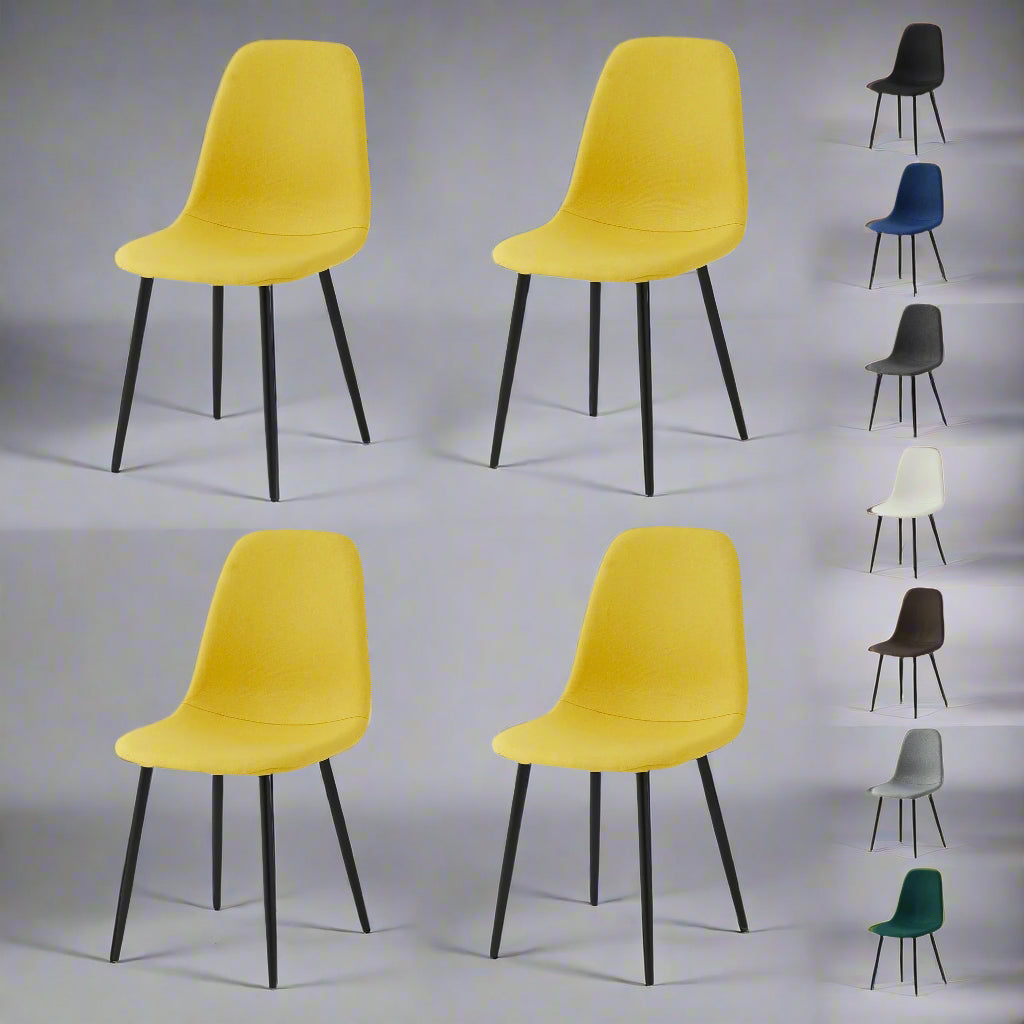 Set of 4 Modern Linen Fabric Dining Chairs – Upholstered with Metal Legs | Aspin Collins