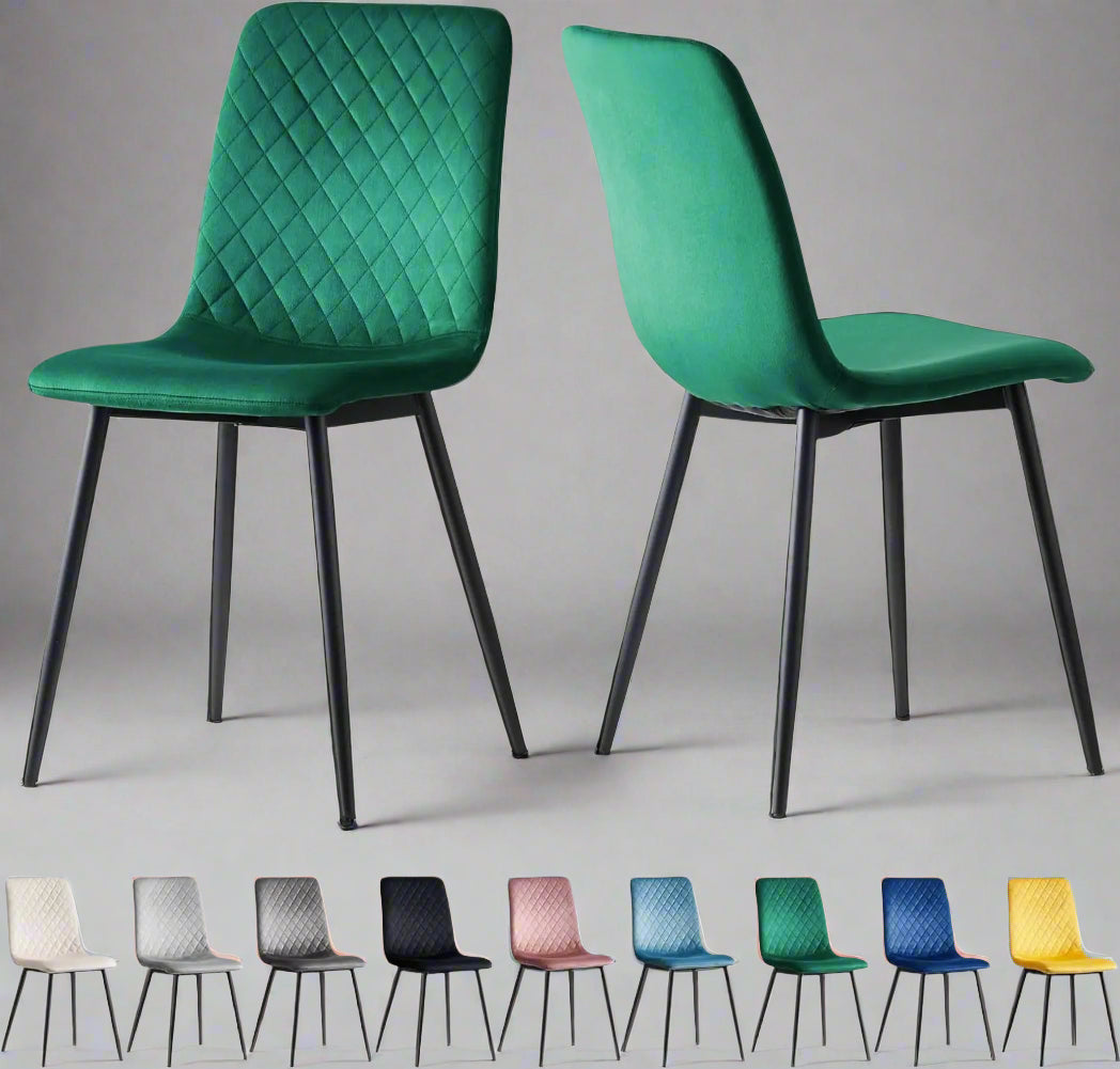 Set of 2 Velvet Dining Chairs – Lexi Style with Black Metal Legs | Aspin Collins