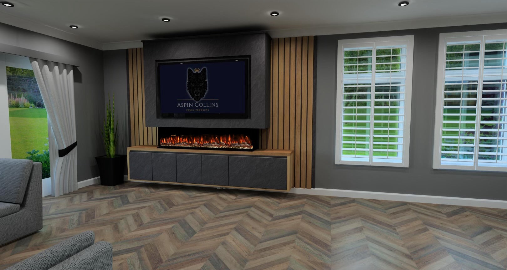 Media Wall With Fire - Executive Elements Series | Aspin Collins