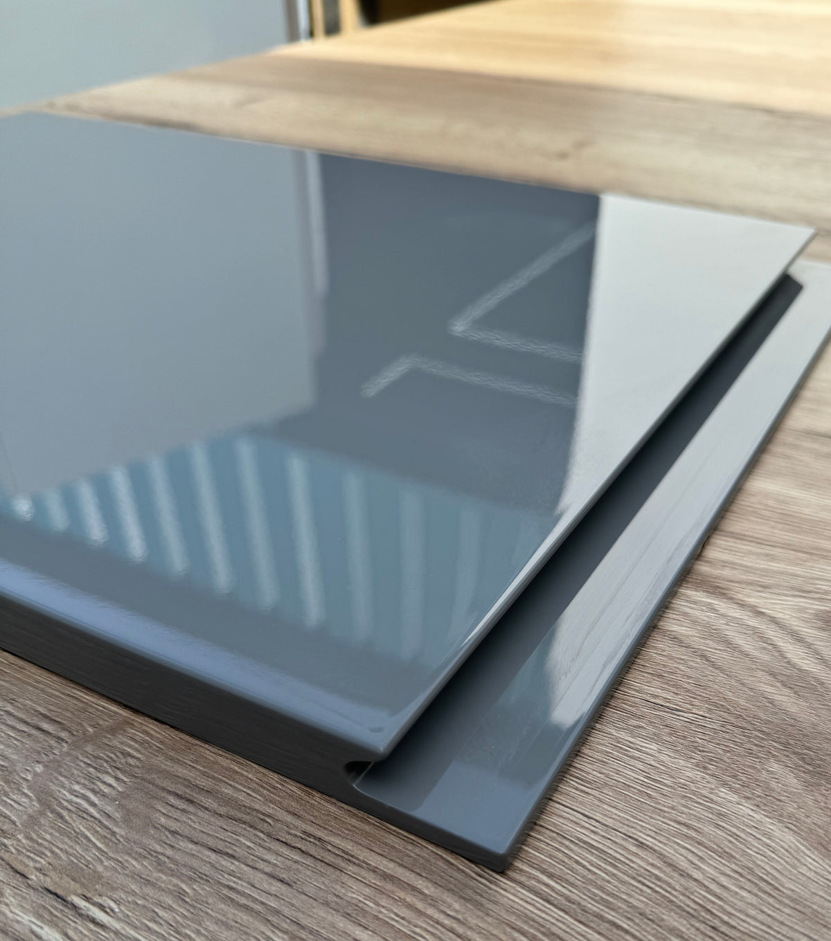Dust Grey High-Gloss Handleless Kitchen Door | Levana | Aspin Collins