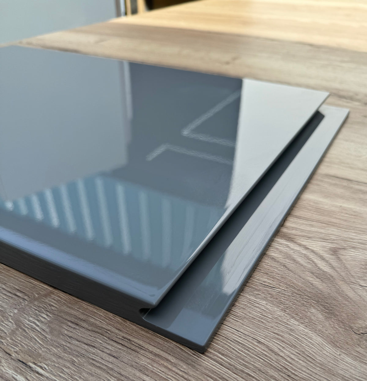 Dust Grey High-Gloss Handleless Kitchen Door | Levana | Aspin Collins
