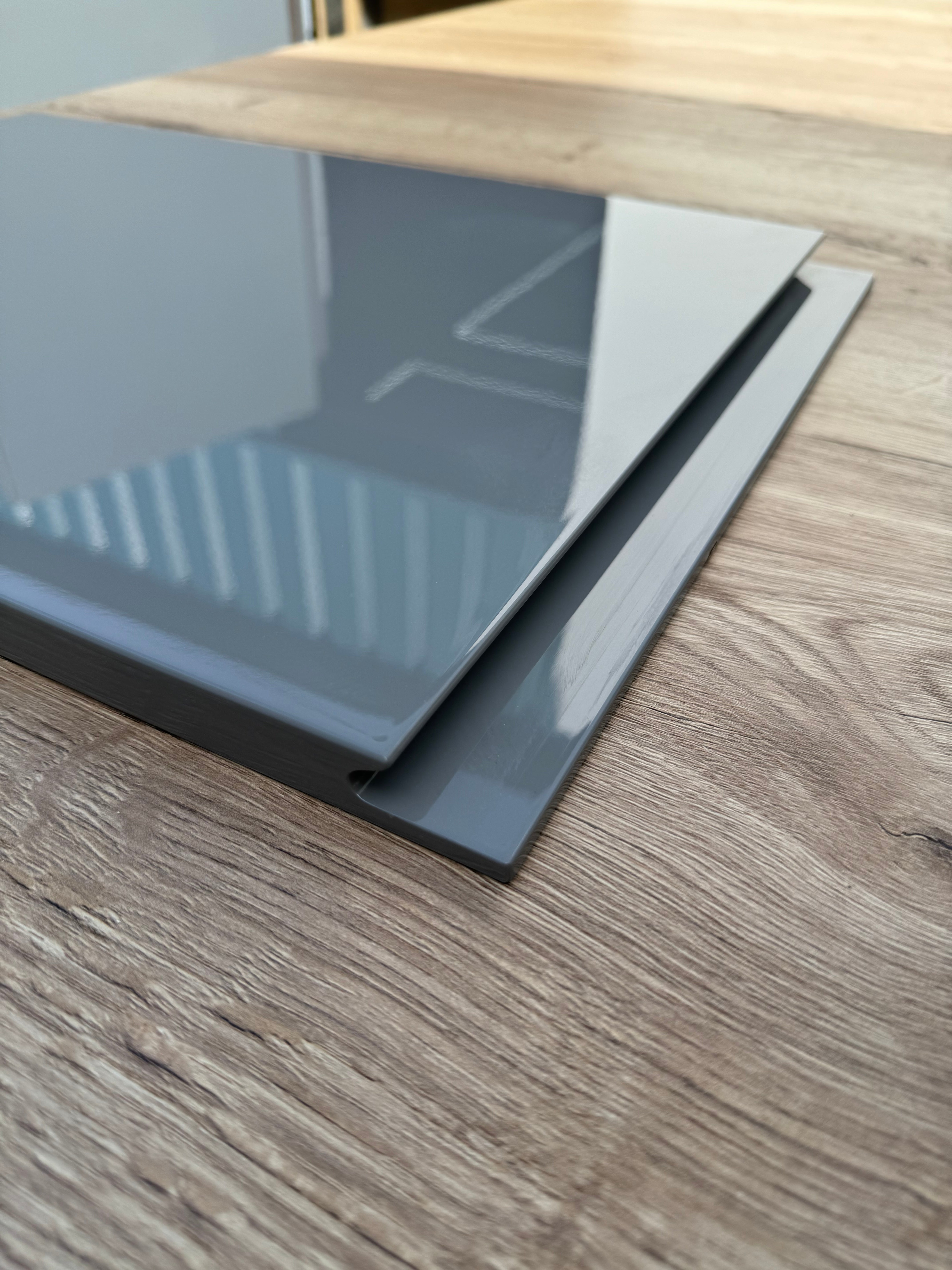 Dust Grey High-Gloss Handleless Kitchen Door | Levana | Aspin Collins