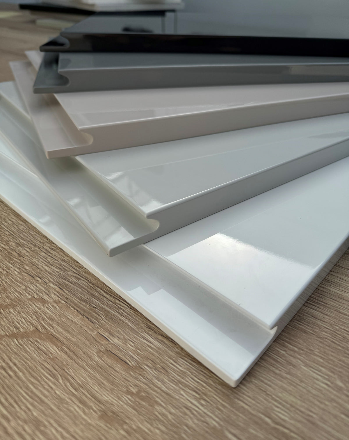 Dust Grey High-Gloss Handleless Kitchen Door | Levana | Aspin Collins