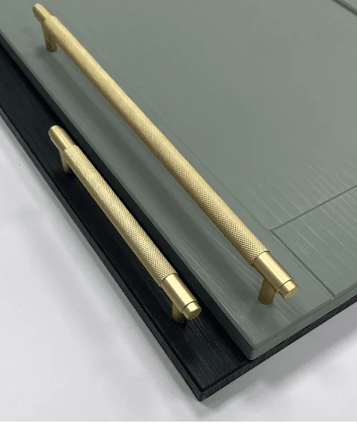 Corbridge Knurled Bar Handle in Brass, Includes Long Wardrobe Size | Aspin Collins