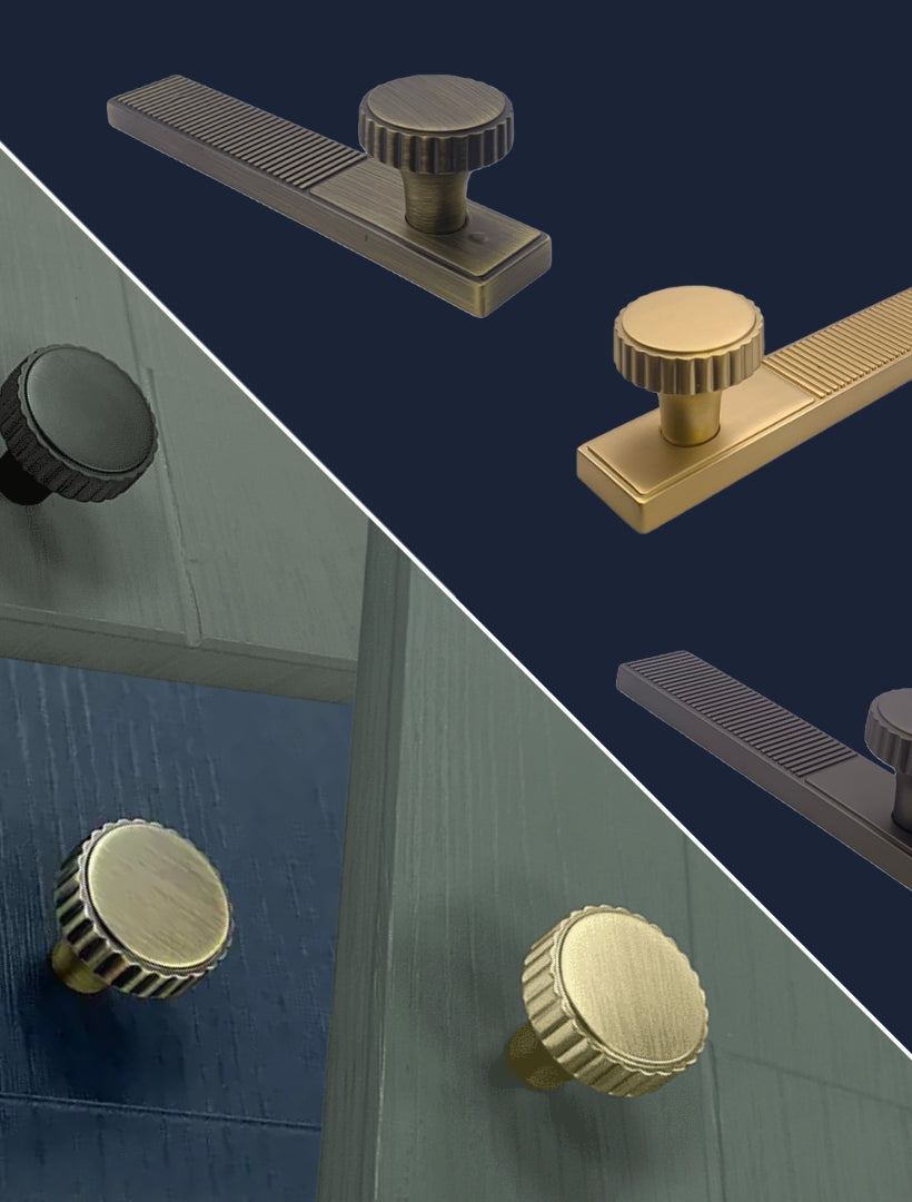 Lined Knob & Backplate Handle – Eton | Antique Brass / Anthracite / Gold | Aspin Collins