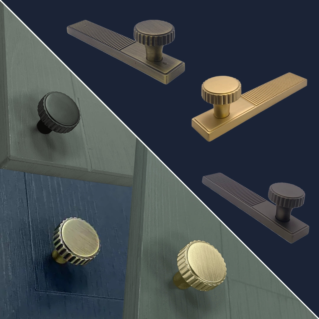 Lined Knob & Backplate Handle – Eton | Antique Brass / Anthracite / Gold | Aspin Collins