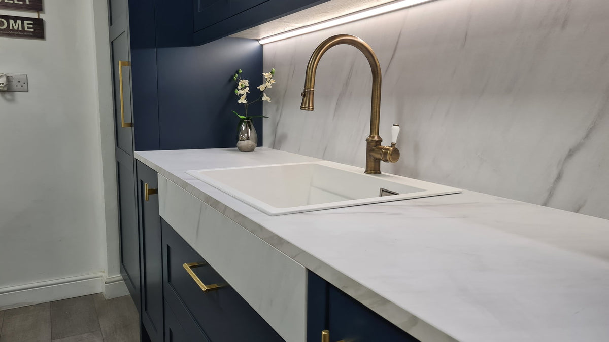 White Levanto Marble Egger Postformed Worktop | Aspin Collins