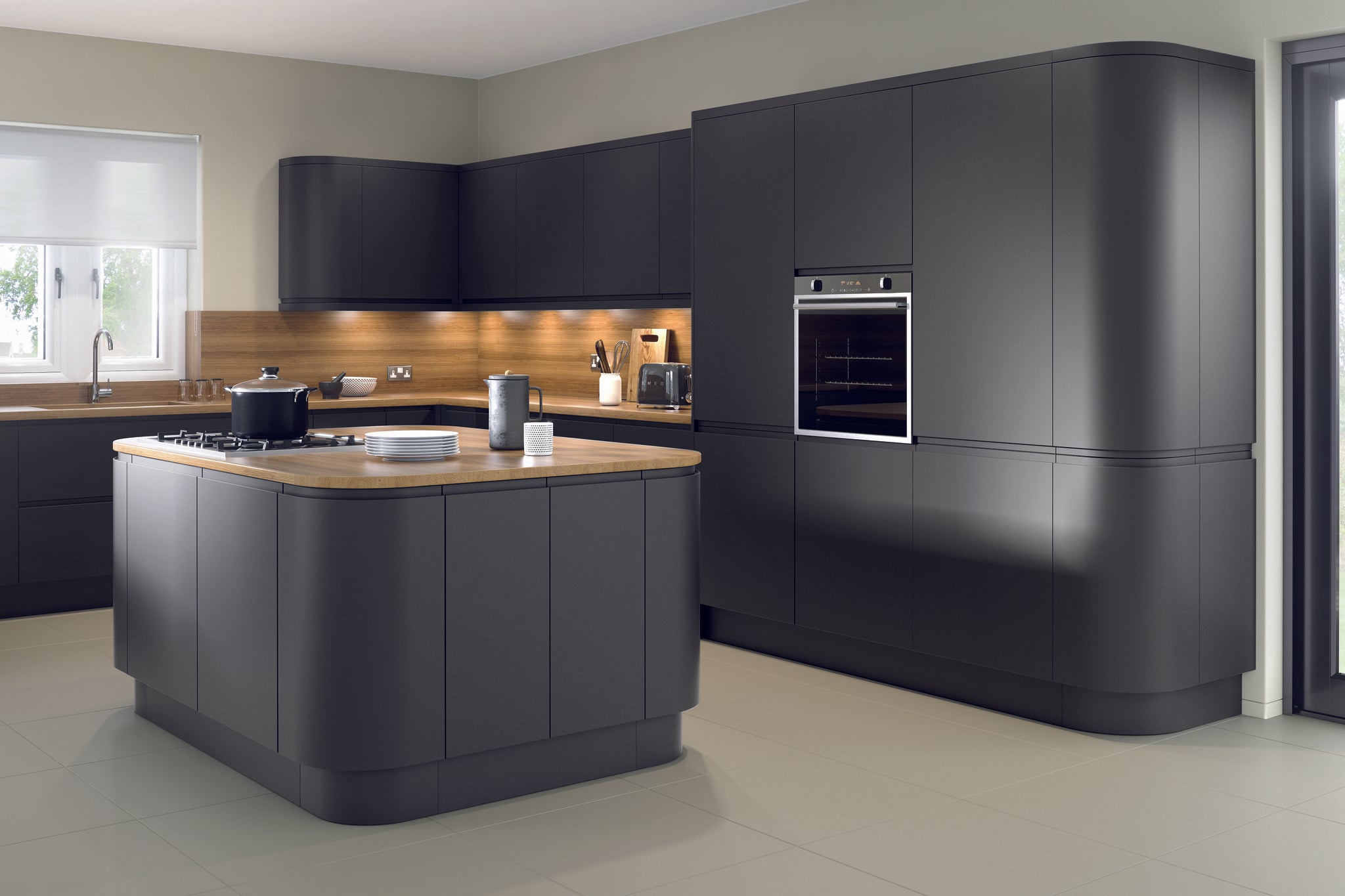 Anthracite Matt Handleless Kitchen Door | Levana | Aspin Collins