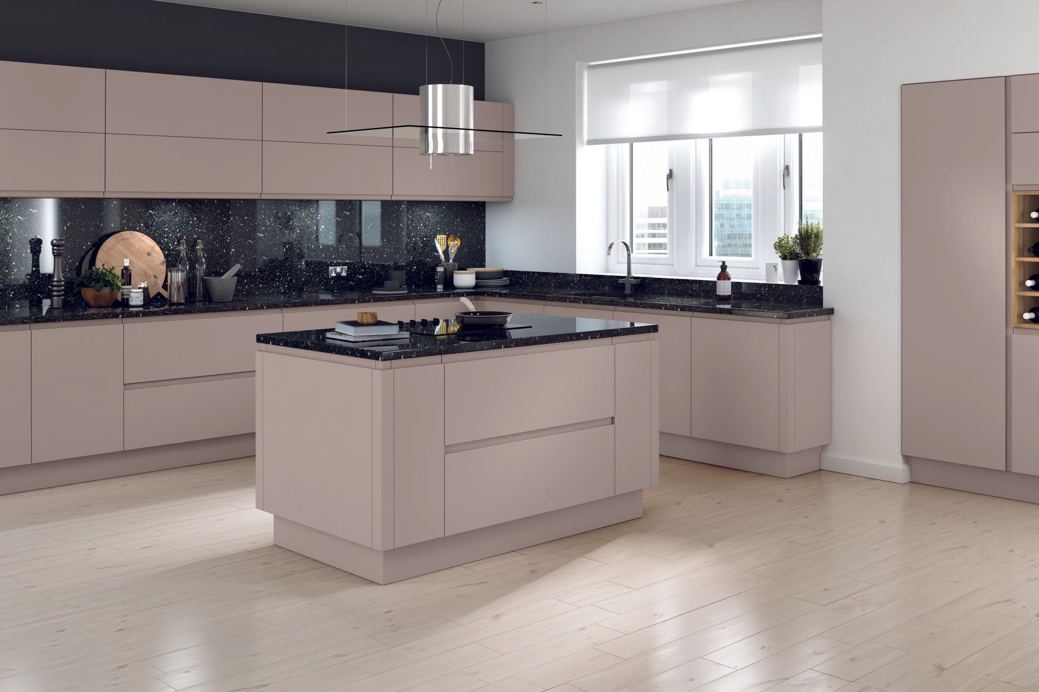 Cashmere Matt Handleless Kitchen Door | Levana | Aspin Collins