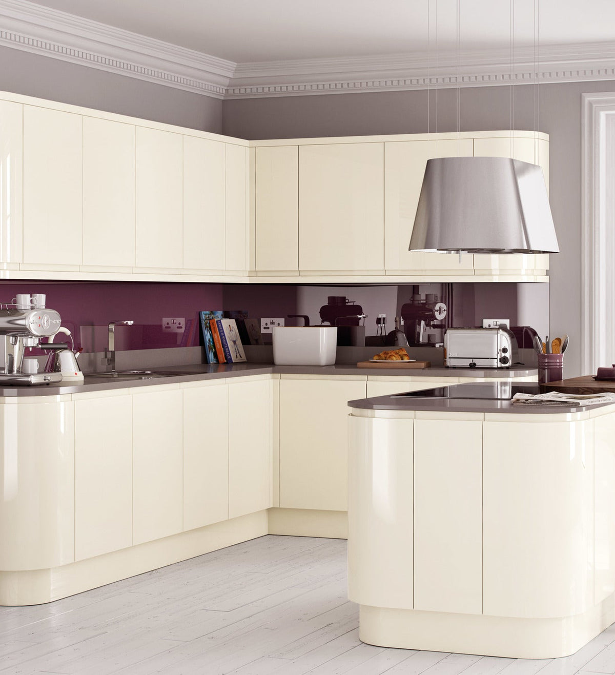 Cream High-Gloss Handleless Kitchen Door | Levana | Aspin Collins
