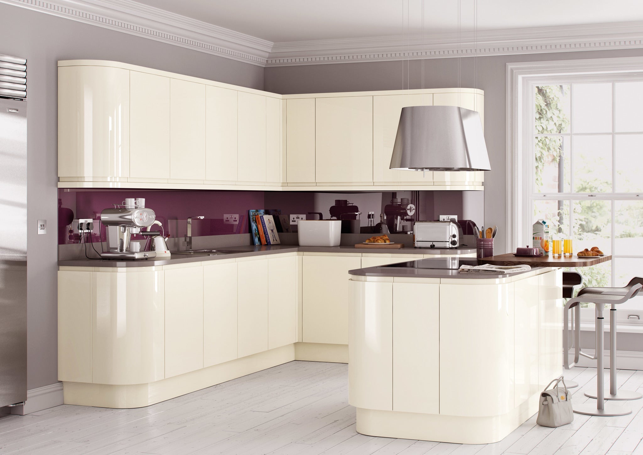 Cream High-Gloss Handleless Kitchen Door | Levana | Aspin Collins