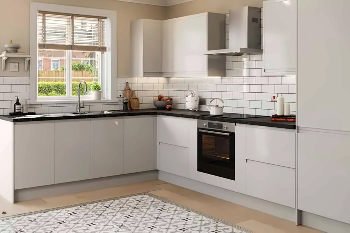 Dove Grey Gloss | Budget J-Pull Handleless Kitchen Doors | Aspin Collins