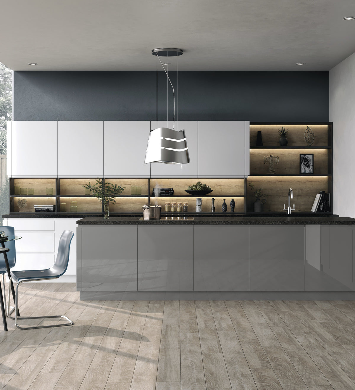 Dust Grey High-Gloss Handleless Kitchen Door | Levana | Aspin Collins