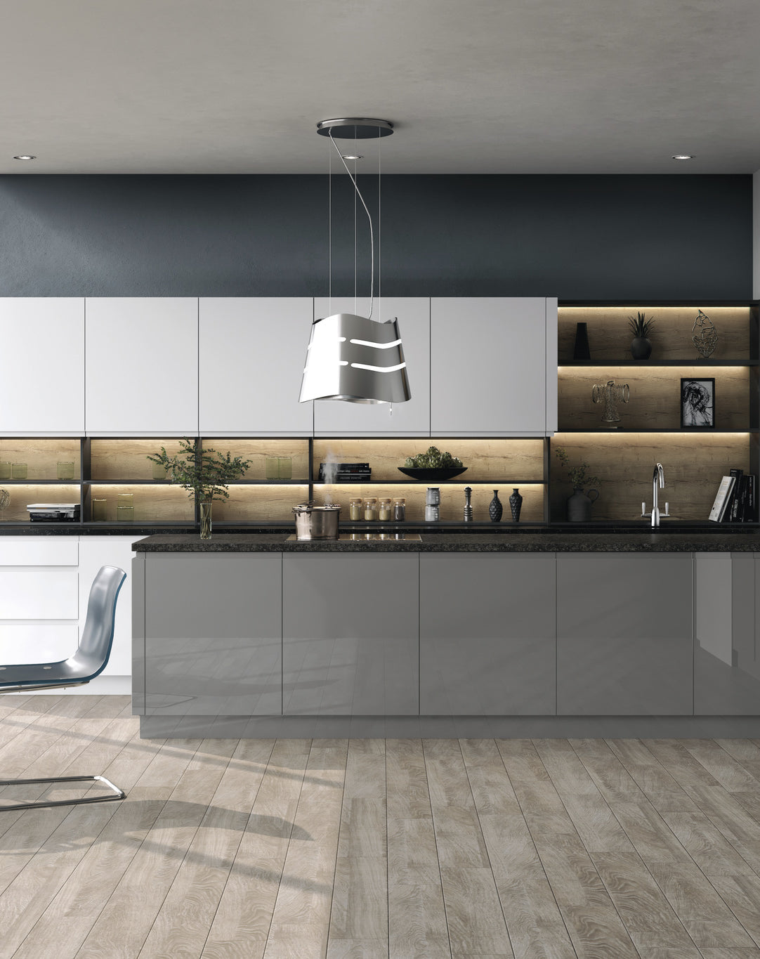 Dust Grey High-Gloss Handleless Kitchen Door | Levana | Aspin Collins