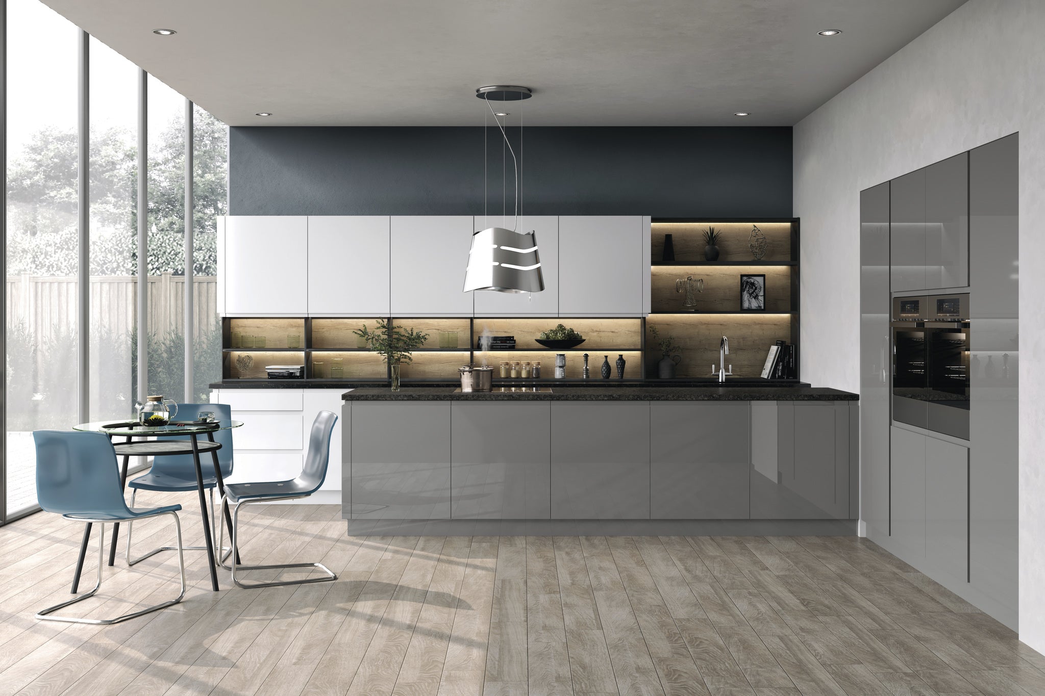 Dust Grey High-Gloss Handleless Kitchen Door | Levana | Aspin Collins