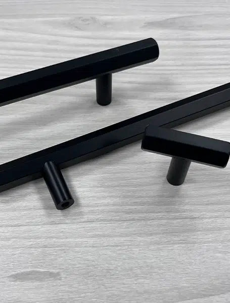Hex Style T Bar Handle & Knob | Eldente | Cabinet Pull Black & Gold | Aspin Collins