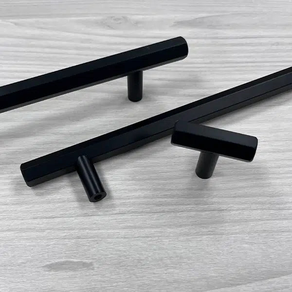 Hex Style T Bar Handle & Knob | Eldente | Cabinet Pull Black & Gold | Aspin Collins
