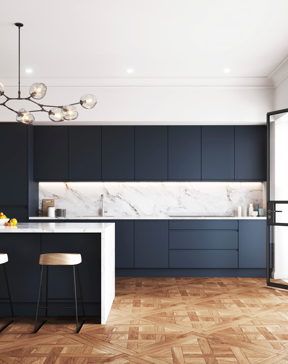 Levana Indigo Matt Kitchen Doors | Bold Blue Handleless Matt Kitchen Doors | Aspin Collins