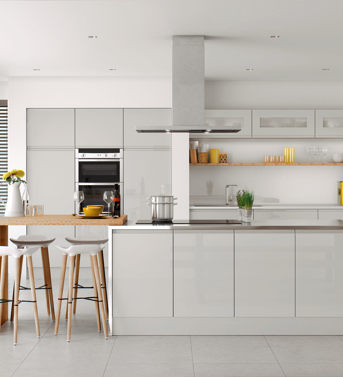Levana Light Grey Gloss Kitchen Doors | High-Gloss Light Grey Handleless Doors | Aspin Collins