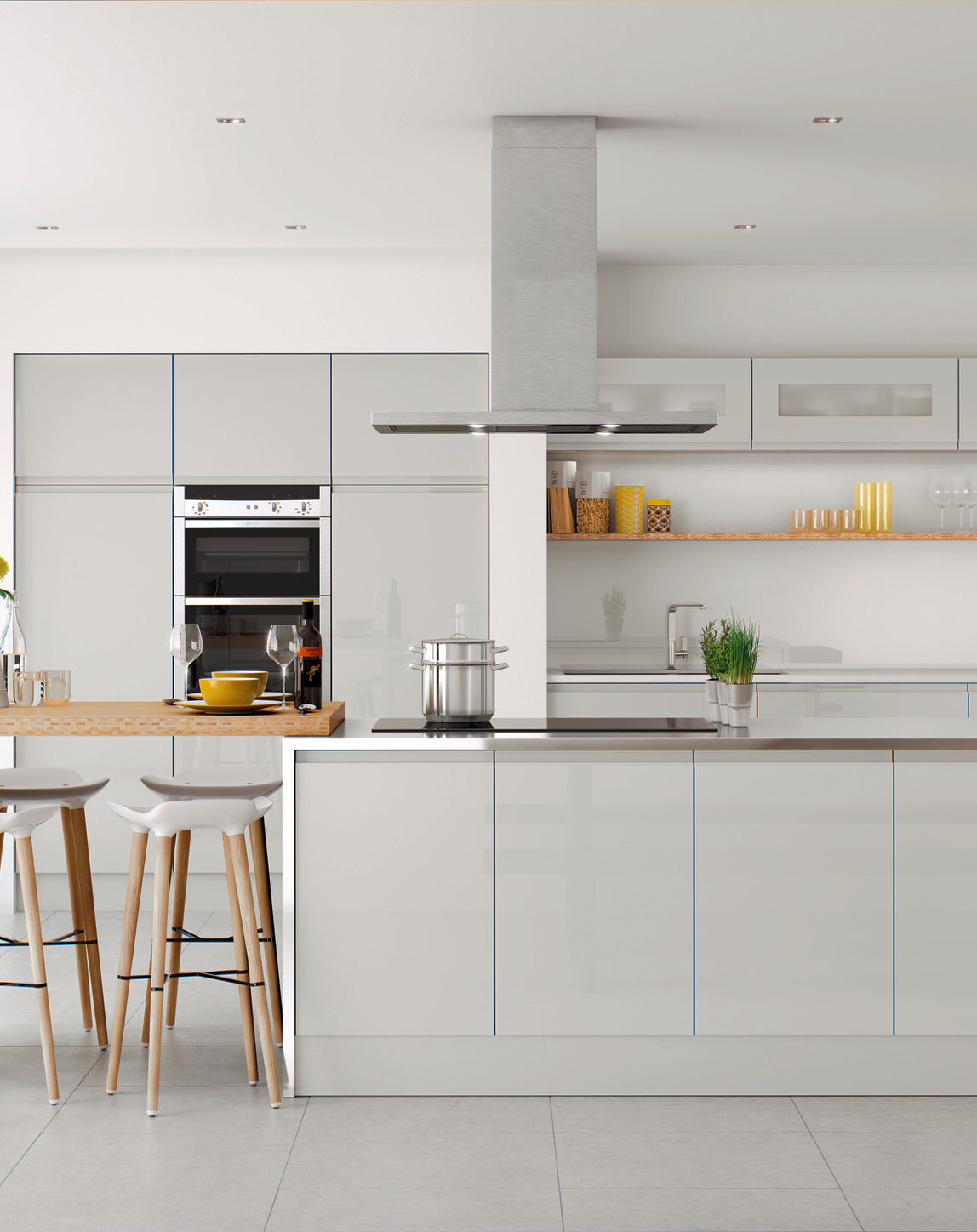 Levana Light Grey Gloss Kitchen Doors | High-Gloss Light Grey Handleless Doors | Aspin Collins