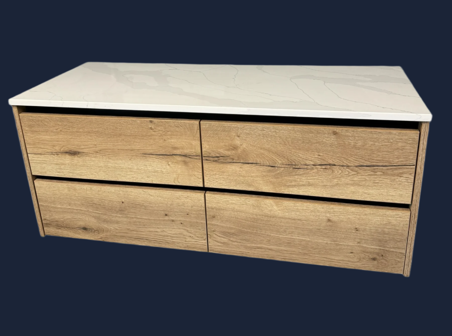 Luxury Vanity Unit – Natural Halifax Oak & Brushed Black Aluminium Inlays | Aspin Collins