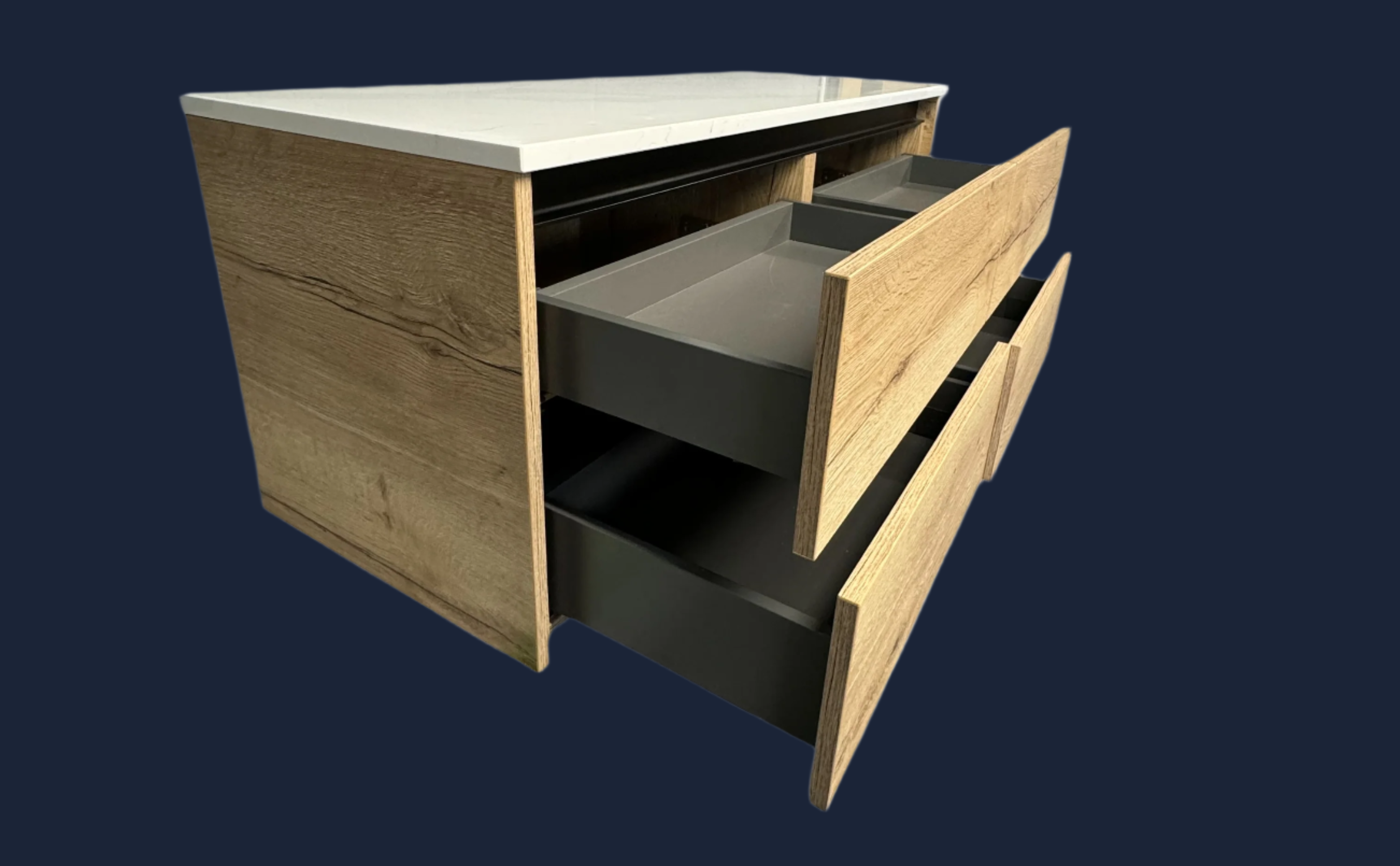 Luxury Vanity Unit – Natural Halifax Oak & Brushed Black Aluminium Inlays | Aspin Collins