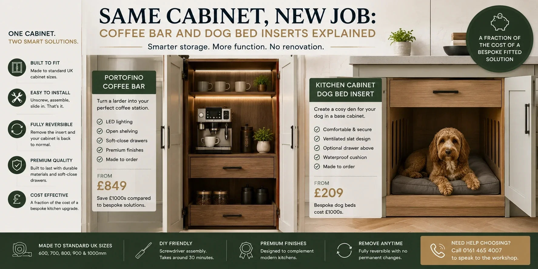 Kitchen Cabinet Inserts UK: Coffee Bar and Dog Bed | Aspin Collins