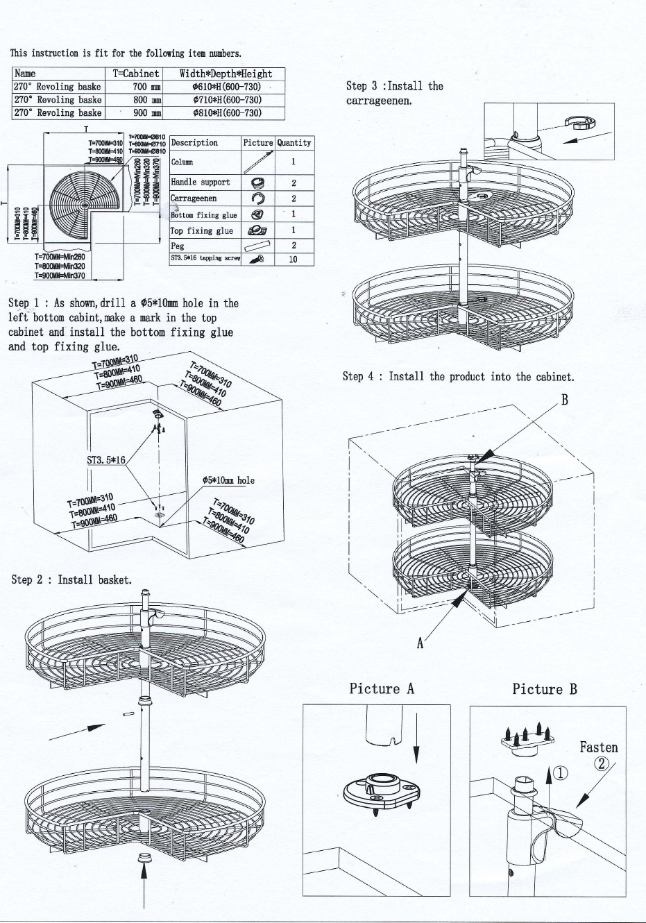 Kitchen Storage - 270 Revolving Pull Out Basket - Aspin Collins