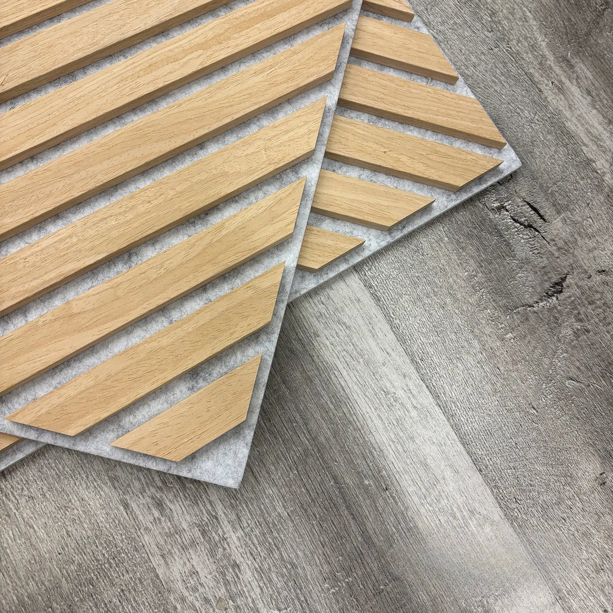 Fenris - Diagonal Oak Square Slat Wall Panels | Grey Felt Backing (Set of 6) | Aspin Collins