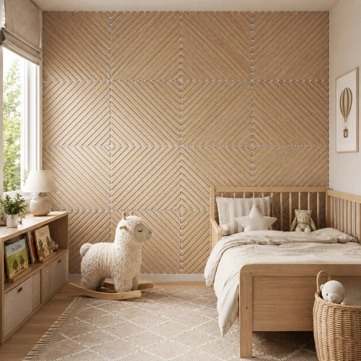 Fenris - Diagonal Oak Square Slat Wall Panels | Grey Felt Backing (Set of 6) | Aspin Collins