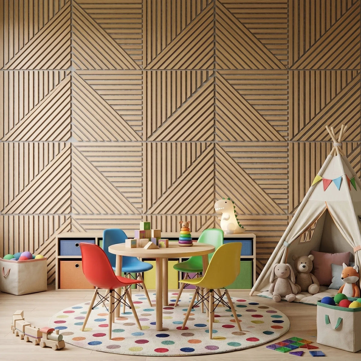 Kirra - Oak Mix Square Slat Wall Panels | Grey Felt Backing (Set of 6) | Aspin Collins