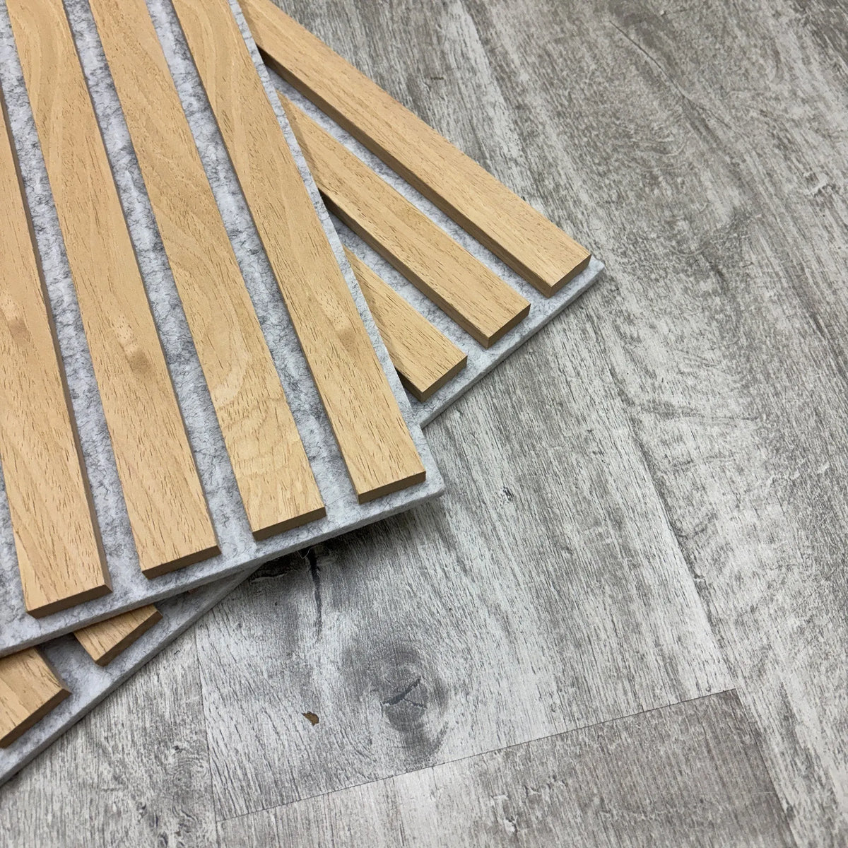 Solvang - Oak Straight Square Slat Wall Panels | Grey Felt Backing (Pack of 6) | Apsin Collins