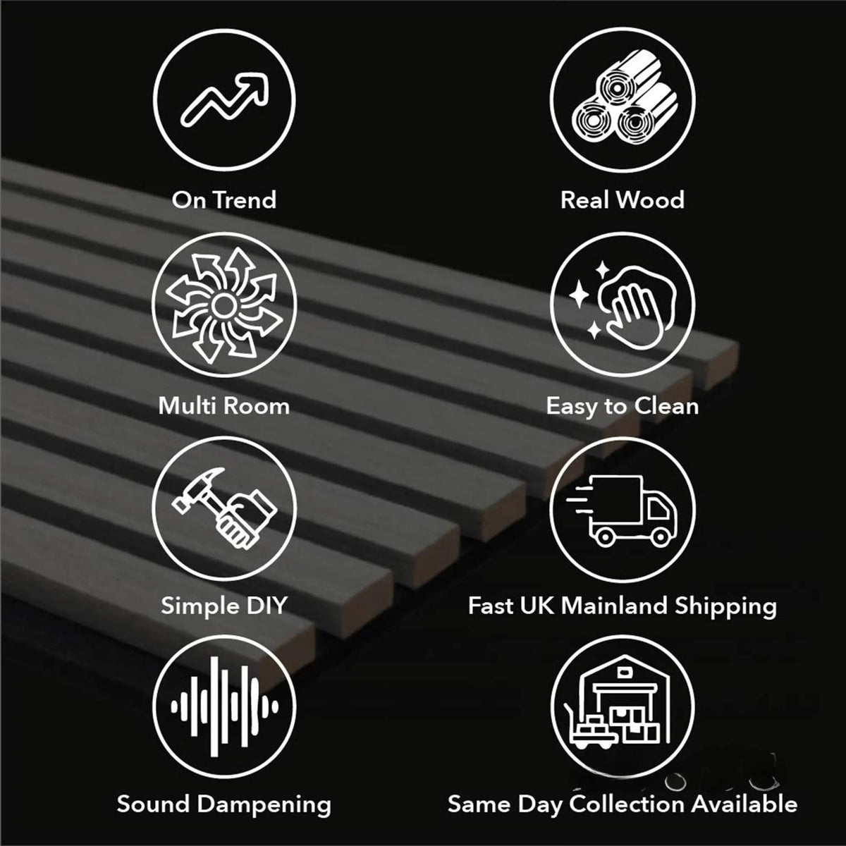 Fenris - Diagonal Oak Square Slat Wall Panels | Grey Felt Backing (Set of 6) | Aspin Collins